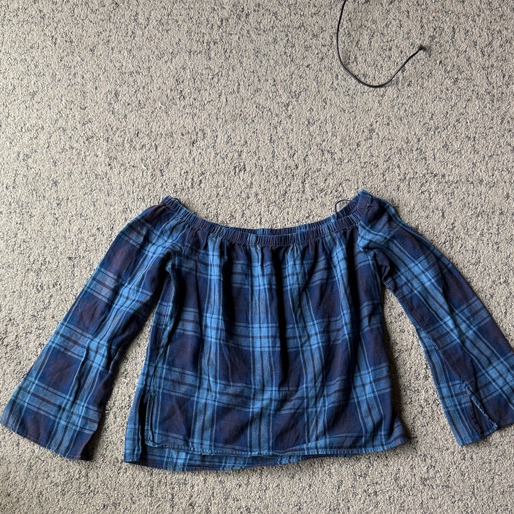 Cloth & Stone Navy Plaid Top